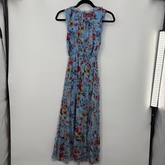 Le Ragazze Tiered Floral Airy Silk Sleeveless Midi Maxi Dress Floral Blue L - Picture 8 of 10
